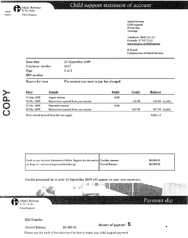 Standard statement - paying on time via employer deduction. 