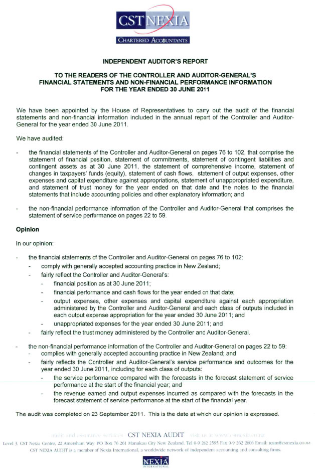 Page 1 of the Independent Auditor's report.