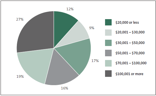 Figure 14: Incomes of Māori households in Tāmaki Makaurau (using 2006 Census data). 