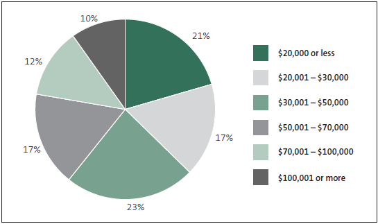 Figure 9: Incomes of Māori households in Te Tai Tokerau (using 2006 Census data). 