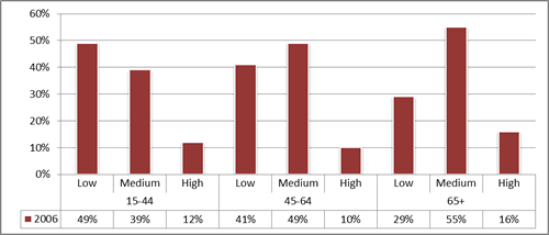Figure 2: Level of support need for disabled adults living in households by age group, 2006. 