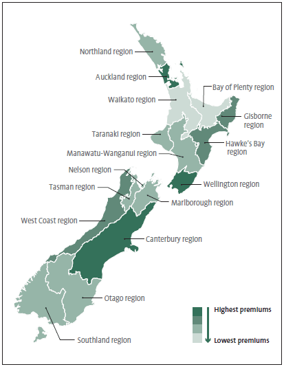 Figure 9 Relative cost of insurance premiums in 2012, by region. 