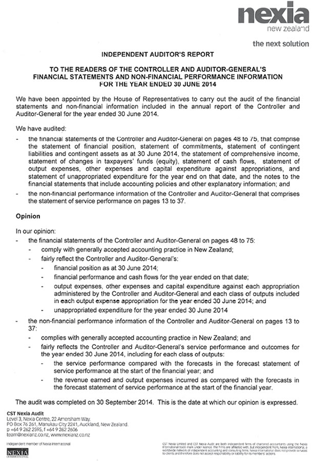 Page 1 of the Audit report. 