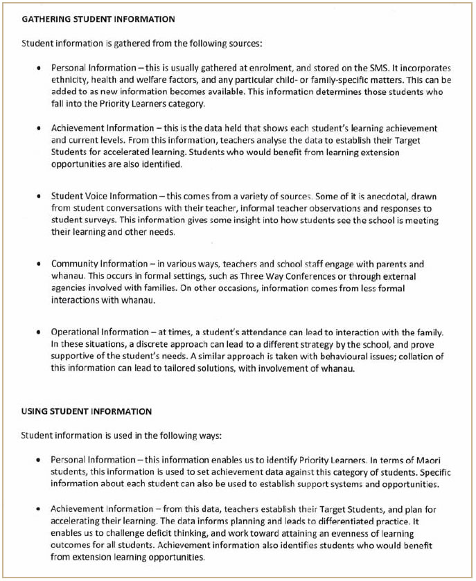 Figure 15 How one school told us it used and valued information. 