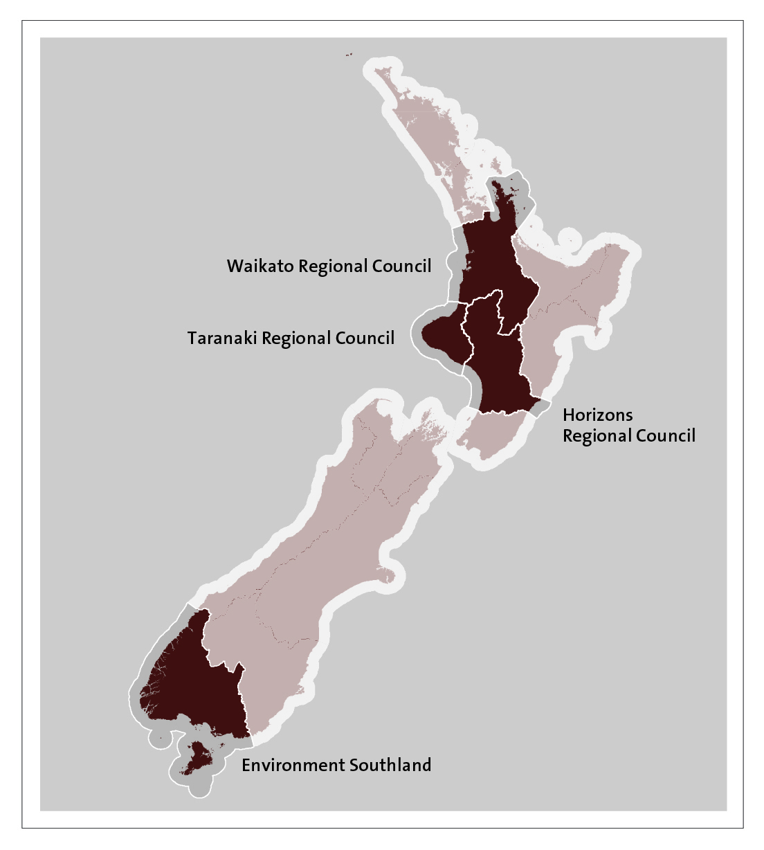 Figure 1 - The four regional councils' regions