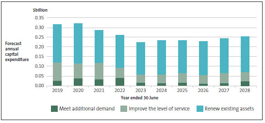 What rural councils plan to spend on capital by year, according to the 2018-28 long-term plans. 