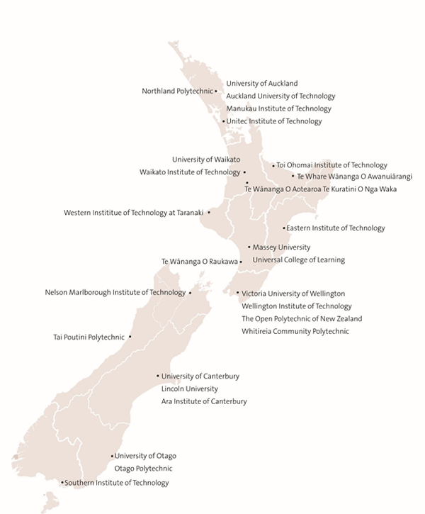 Locations of tertiary education institutions. 