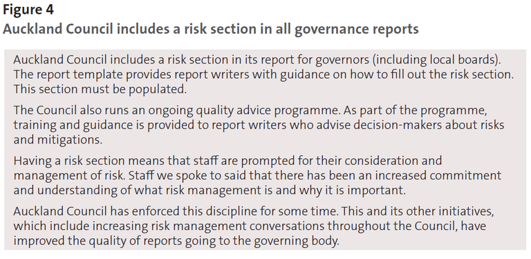 Figure 4 - Auckland Council includes a risk section in all governance reports