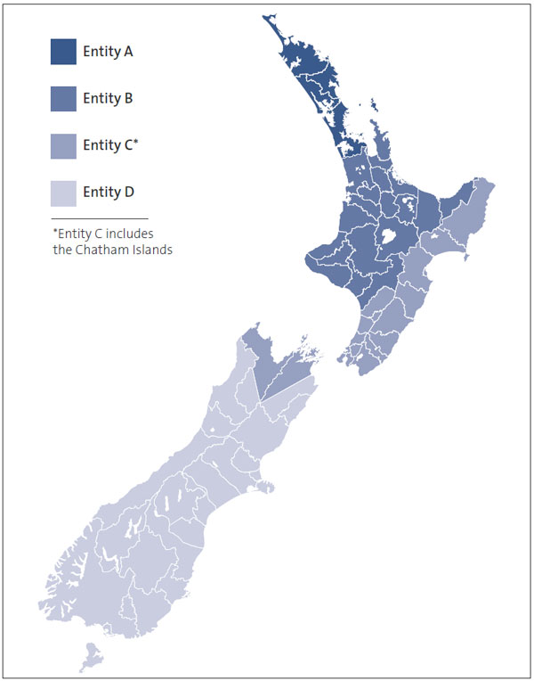 Figure 18 - The locations of the proposed four water services entities 