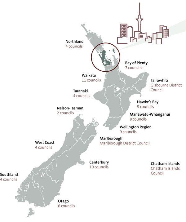 Map showing Auckland Civil Defence Emergency Management Groups