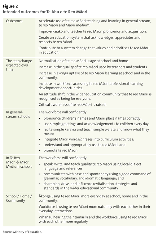 Figure 2 - Intended outcomes for Te Ahu o te Reo Māori