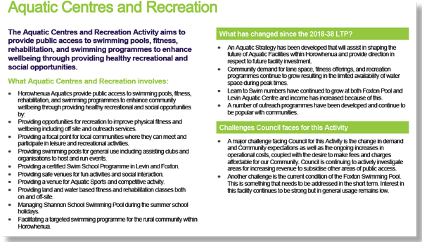 Aquatic centres and recreation